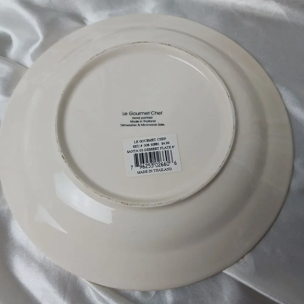 LE GOURMET CHEF HAND PAINTED SANTA 8'' CHRISTMAS PLATE